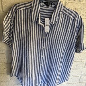 J. Crew Blue and White Striped Linen Womens Shirt